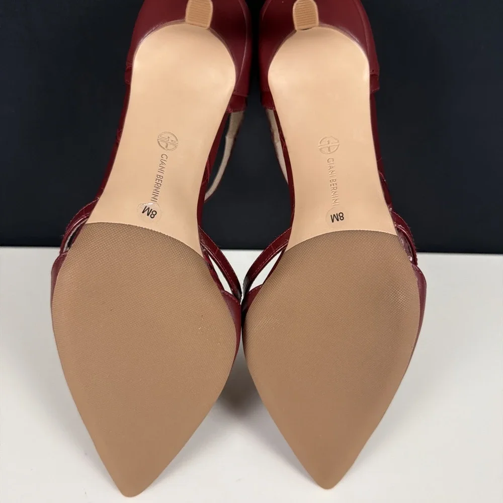 Giani Bernini Women's Ammelia Pointed Toe T-Strap Pumps Size 8 Burgundy